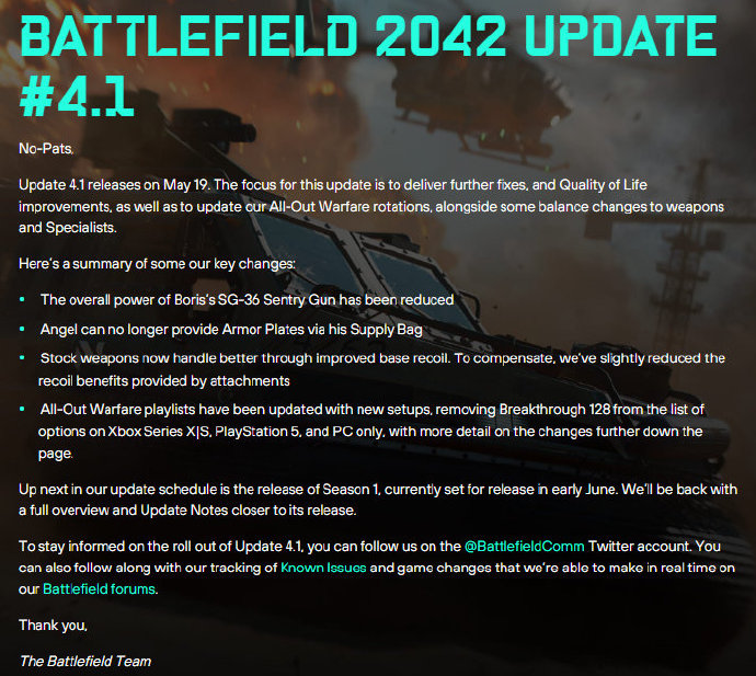 《战地2042》第1赛季将于6月初发布！128人模式将被移除